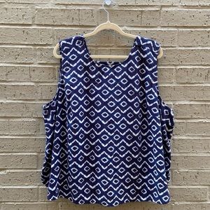 Loft Plus Blue and White Tie Dye Linen Blend Tank